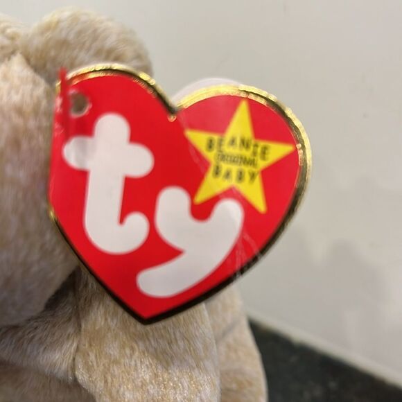 TY Beanie Baby Almond the Beige Bear 1999 Babies Plush Doll Shiny Black Eyes - Picture 3 of 13